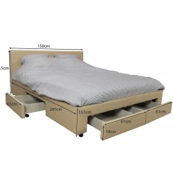 Bb Loisir Lit 2 places 140x190cm Tissu Beige LOUGNE inclus sommier et 4 tiroirs* Lit Double