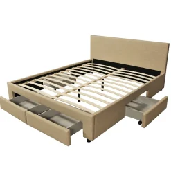 Bb Loisir Lit 2 places 140x190cm Tissu Beige LOUGNE inclus sommier et 4 tiroirs* Lit Double