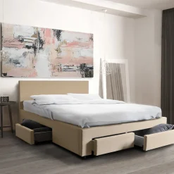 Bb Loisir Lit 2 places 140x190cm Tissu Beige LOUGNE inclus sommier et 4 tiroirs* Lit Double