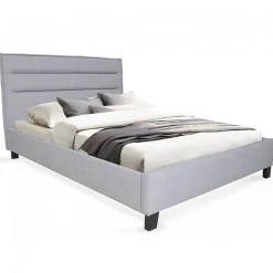 Lit 2 places 140x190cm tissu Gris clair avec sommier LANEAU>Bb Loisir New