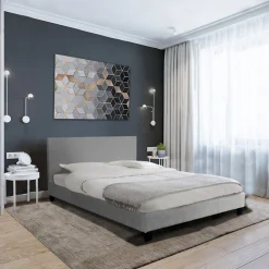 Bb Loisir Lit 2 places 140x200cm Tissu Gris clair avec sommier DUSIN* Lit Double