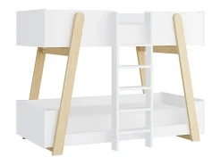 Lit superposés 90 x 190 cm - Blanc et naturel - CORODELA>Vente-unique Discount