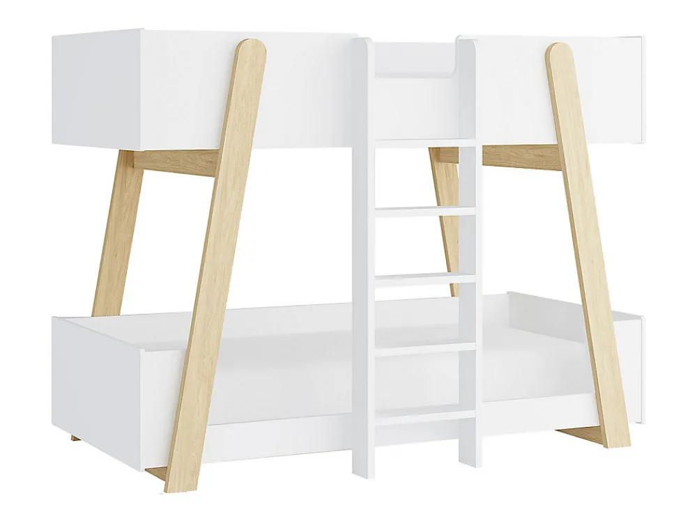 Lit superposés 90 x 190 cm - Blanc et naturel - CORODELA>Vente-unique Discount