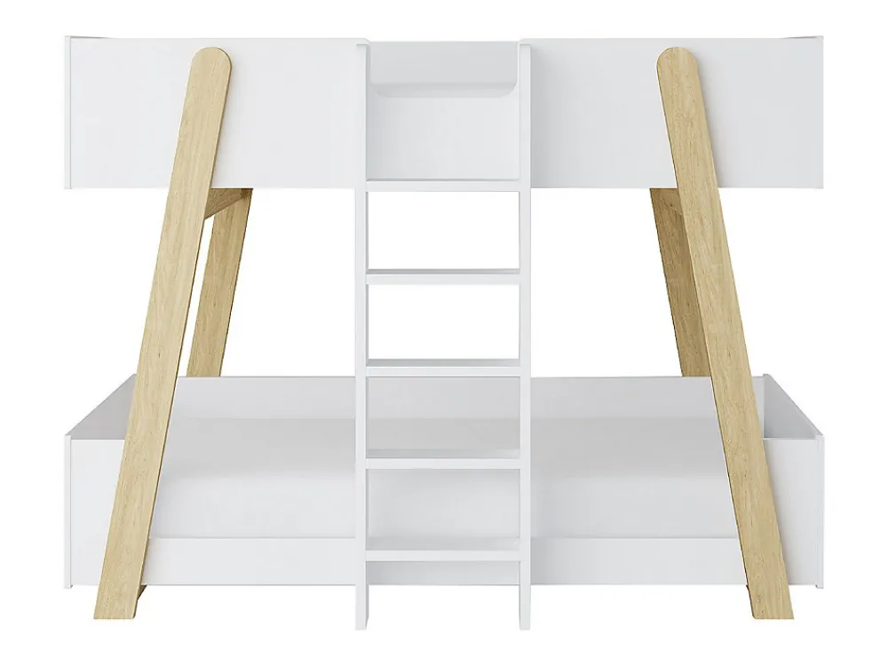 Lit superposés 90 x 190 cm - Blanc et naturel - CORODELA>Vente-unique Discount