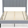 Lit 140 x 200 avec Sommier sans Matelas, Lit Capitonné avec Tete 140CM en Tissu Velours Doux, Lattes Bois, Charge 250KG (7 Bandes)>Giantex New