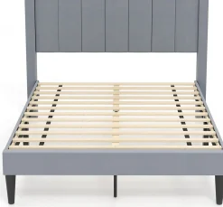 Lit 140 x 200 avec Sommier sans Matelas, Lit Capitonné avec Tete 140CM en Tissu Velours Doux, Lattes Bois, Charge 250KG (7 Bandes)>Giantex New