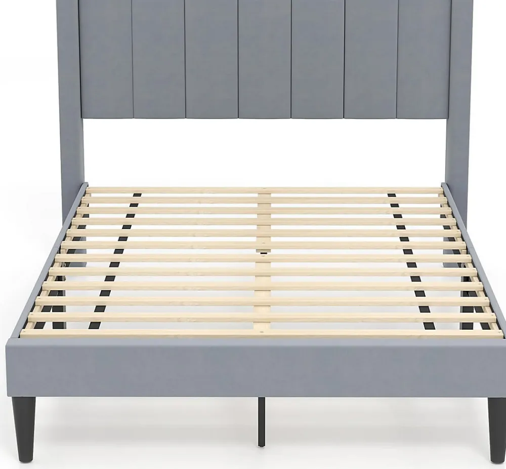 Lit 140 x 200 avec Sommier sans Matelas, Lit Capitonné avec Tete 140CM en Tissu Velours Doux, Lattes Bois, Charge 250KG (7 Bandes)>Giantex New