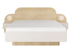 Vente-unique Lit 160 x 200 cm - Avec chevets et LEDs - Coloris : Beige et Naturel + Sommier- DARTAGNO* Lit Avec Rangement