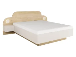 Vente-unique Lit 160 x 200 cm - Avec chevets et LEDs - Coloris : Beige et Naturel + Sommier- DARTAGNO* Lit Avec Rangement