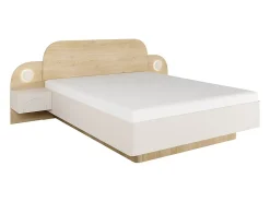 Lit 160 x 200 cm - Avec chevets et LEDs - Coloris : Beige et Naturel - DARTAGNO>Vente-unique Clearance