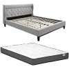Vente-unique Lit 160 x 200 cm - Gris + Matelas - MARSDENIO* Lit Double