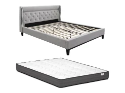 Vente-unique Lit 160 x 200 cm - Gris + Matelas - MARSDENIO* Lit Double