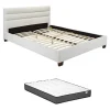 Lit 160 x 200 cm - Simili - Blanc + Matelas - FAUSTIN>Vente-unique Discount