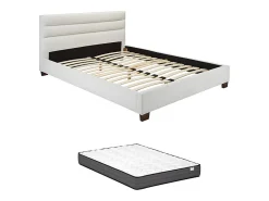 Lit 160 x 200 cm - Simili - Blanc + Matelas - FAUSTIN>Vente-unique Discount