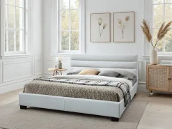 Lit 160 x 200 cm - Simili - Blanc + Matelas - FAUSTIN>Vente-unique Discount