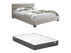 Lit 140 x 190 cm - Tissu - Beige + Matelas - FAUSTIN>Vente-unique Hot