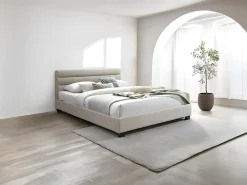 Lit 140 x 190 cm - Tissu - Beige + Matelas - FAUSTIN><noscript><img width=