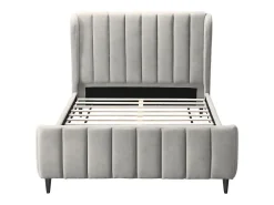 Vente-unique Lit 160 x 200 cm - Tissu avec coutures verticales - Gris clair - CASAGOTI* Lit Double