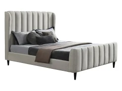 Vente-unique Lit 160 x 200 cm - Tissu avec coutures verticales - Gris clair - CASAGOTI* Lit Double