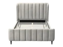 Vente-unique Lit 160 x 200 cm - Tissu avec coutures verticales - Gris clair - CASAGOTI* Lit Double