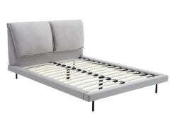 Vente-unique Lit 140 x 190 cm - Velours - Gris + Matelas - IBEDIA* Lit Double