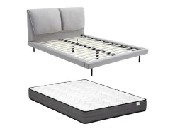 Vente-unique Lit 140 x 190 cm - Velours - Gris + Matelas - IBEDIA* Lit Double