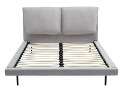 Lit 160 x 200 cm - Velours - Gris + Matelas - IBEDIA><noscript><img width=