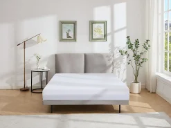 Lit 160 x 200 cm - Velours - Gris + Matelas - IBEDIA><noscript><img width=