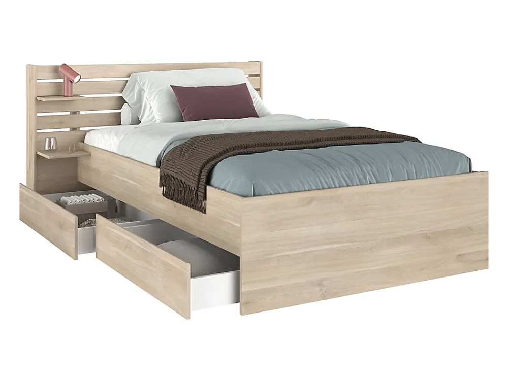 Vente-unique Lit 120 x 190 cm avec 4 tiroirs - Coloris : Naturel - TENALIA* Lit Avec Rangement