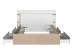 Vente-unique Lit 140 x 190/200 cm avec 4 tiroirs - Coloris : Naturel et blanc + Sommier + Matelas - TILONIDE* Lit Avec Rangement