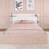 Vente-unique Lit 140 x 190/200 cm avec 4 tiroirs - Coloris : Naturel et blanc + Sommier - TILONIDE* Lit Avec Rangement