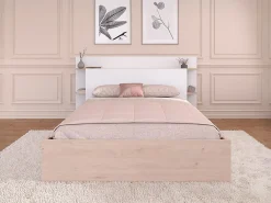 Vente-unique Lit 140 x 190/200 cm avec 4 tiroirs - Coloris : Naturel et blanc + Sommier - TILONIDE* Lit Avec Rangement