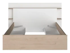 Vente-unique Lit 140 x 190/200 cm avec 4 tiroirs - Coloris : Naturel et blanc + Sommier - TILONIDE* Lit Avec Rangement