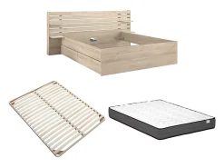Vente-unique Lit 180 x 200 cm avec 4 tiroirs - Coloris : Naturel + Sommier + Matelas - TENALIA* Lit Avec Rangement