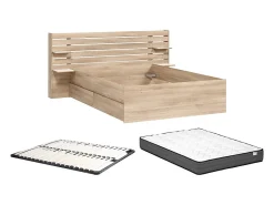 Lit 160 x 200 cm avec 4 tiroirs - Coloris : Naturel + Sommier + Matelas - TENALIA II>Vente-unique Best