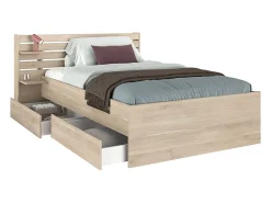 Vente-unique Lit 120 x 190 cm avec 4 tiroirs - Coloris : Naturel + Sommier + Matelas - TENALIA* Lit Avec Rangement
