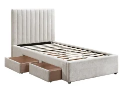 Lit 90 x 190 cm avec 2 tiroirs - Tissu - Beige + Matelas - SARAH><noscript><img width=