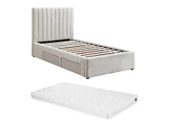 Lit 90 x 190 cm avec 2 tiroirs - Tissu - Beige + Matelas - SARAH><noscript><img width=