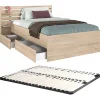 Lit 120 x 190 cm avec 4 tiroirs - Coloris : Naturel + Sommier - TENALIA>Vente-unique Online