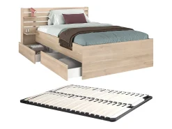 Lit 120 x 190 cm avec 4 tiroirs - Coloris : Naturel + Sommier - TENALIA>Vente-unique Online