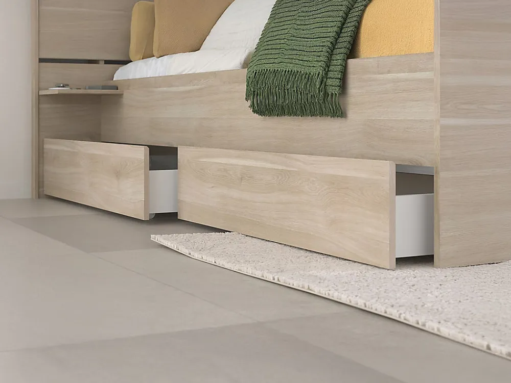 Lit 120 x 190 cm avec 4 tiroirs - Coloris : Naturel + Sommier - TENALIA>Vente-unique Online
