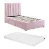 Lit 90 x 190 cm avec 2 tiroirs - Tissu - Rose + Matelas - SARAH>Vente-unique Outlet