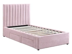 Lit 90 x 190 cm avec 2 tiroirs - Tissu - Rose + Matelas - SARAH>Vente-unique Outlet