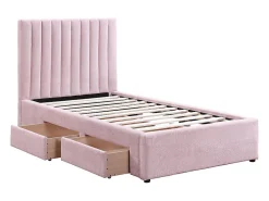 Lit 90 x 190 cm avec 2 tiroirs - Tissu - Rose + Matelas - SARAH><noscript><img width=