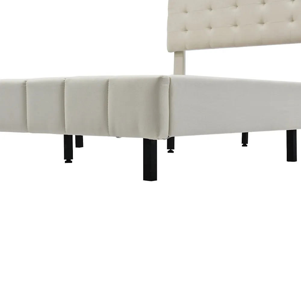 Lit 160 X 200 Cm Avec Éclairage LED Et Tête De Lit Réglable, Sommier à Lattes, Tissu En Lin, Beige>Fortuna lai Clearance