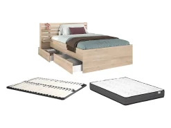 Vente-unique Lit 120 x 190 cm avec rangements - Coloris : Naturel + Sommier + Matelas - TENALIA* Lit Avec Rangement