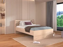 Vente-unique Lit 120 x 190 cm avec rangements - Coloris : Naturel + Sommier + Matelas - TENALIA* Lit Avec Rangement