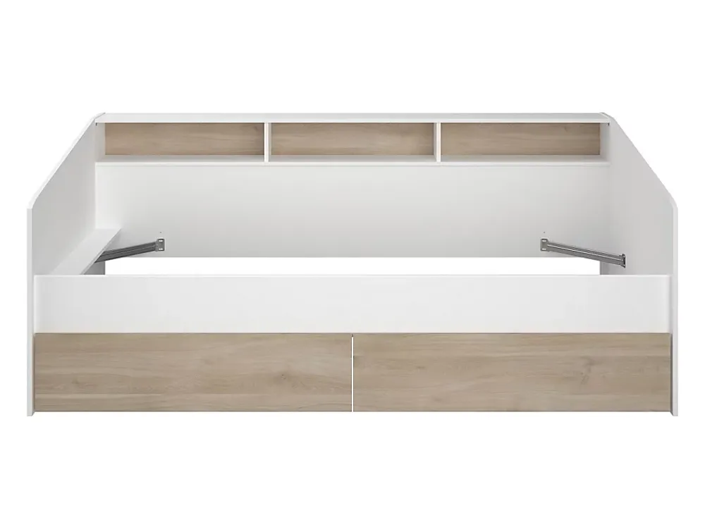 Vente-unique Lit 90 x 190/200 cm avec rangements - Blanc et naturel - PAULETTE*Enfant Lit Enfant