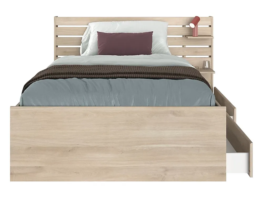 Vente-unique Lit 120 x 190 cm avec rangements - Coloris : Naturel + Sommier - TENALIA* Lit Avec Rangement
