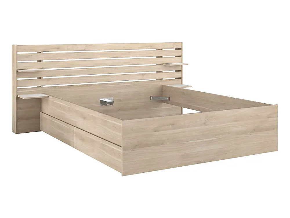 Lit 180 x 200 cm avec rangements - Coloris : Naturel + Sommier + Matelas - TENALIA>Vente-unique